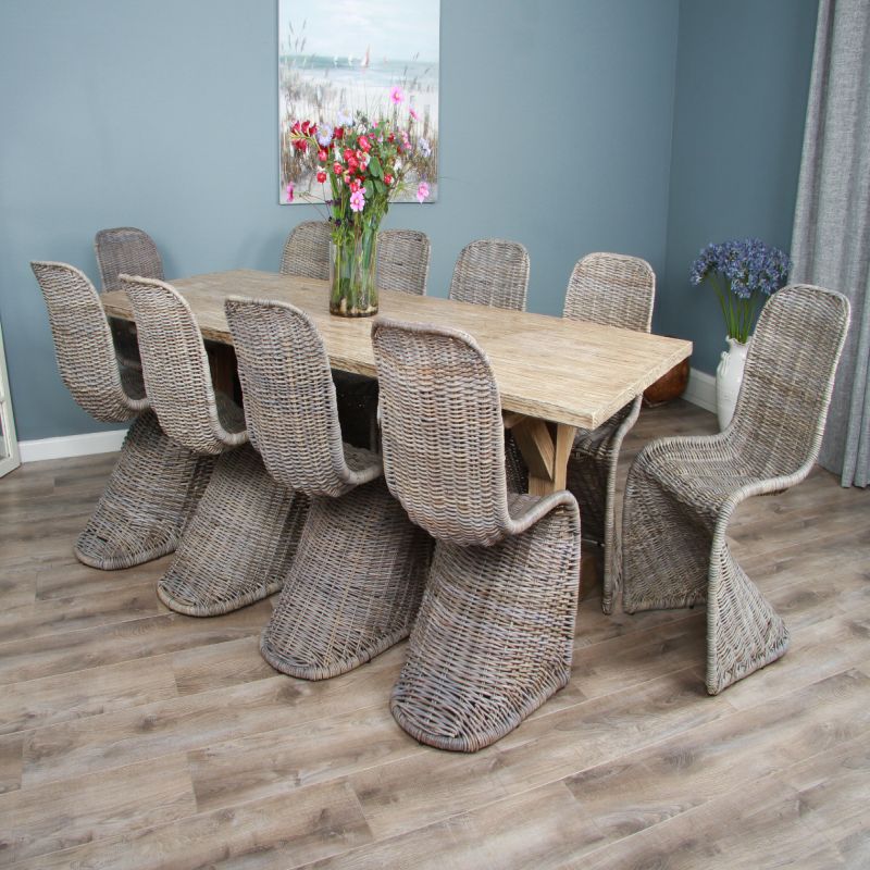 2.4m Farmhouse Cross Dining Table with 10 Stackable Zorro Chairs