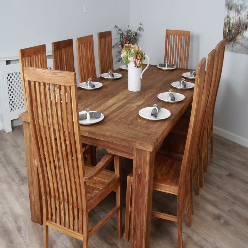 2.4m Reclaimed Teak Taplock Dining Table with 8 Vikka Chairs & 2 Vikka Armchairs 