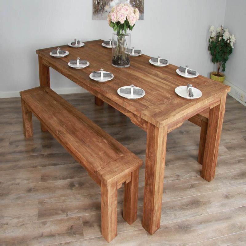 2.4m Reclaimed Teak Taplock Dining Table with 2 Backless Benches