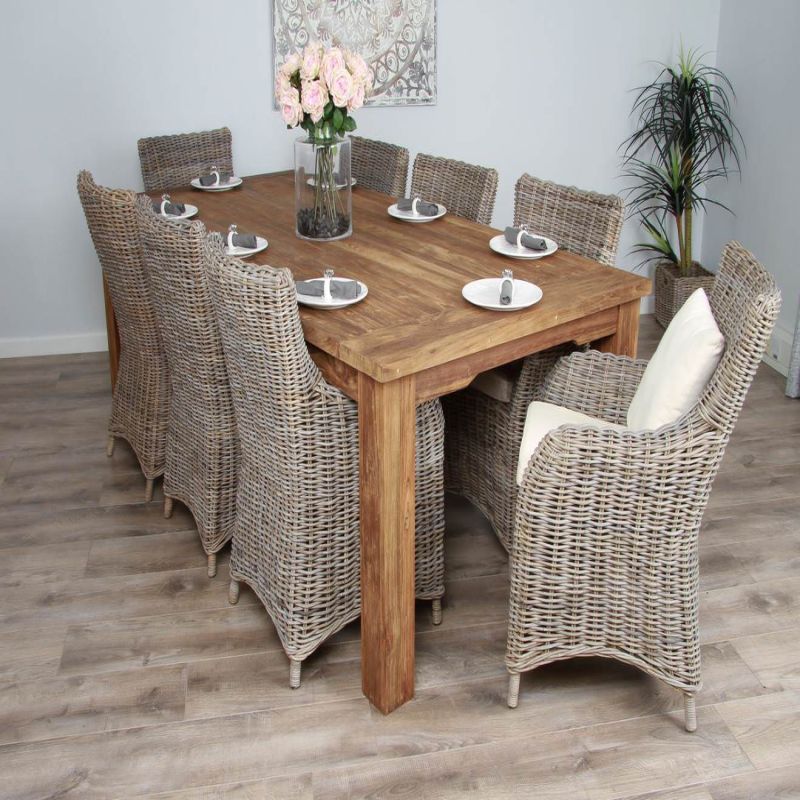2.4m Reclaimed Teak Taplock Dining Table with 8 Donna Chairs