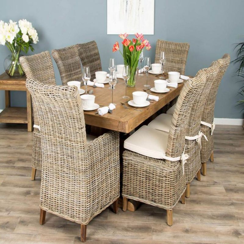 2m Reclaimed Elm Pedestal Dining Table with 6 Latifa Chairs and 2 Latifa Armchairs