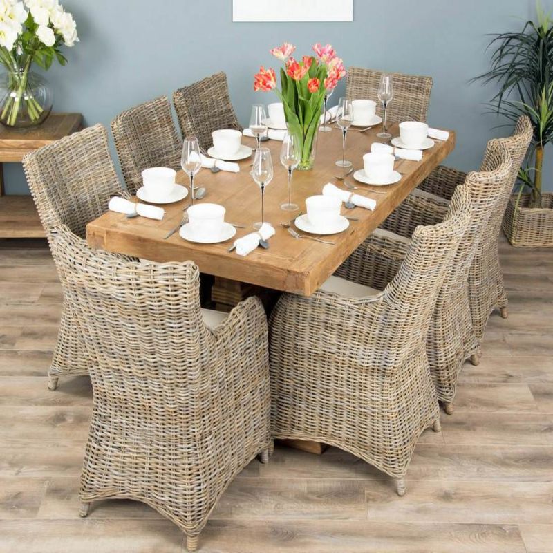 2m Reclaimed Elm Pedestal Dining Table with 8 Donna Armchairs