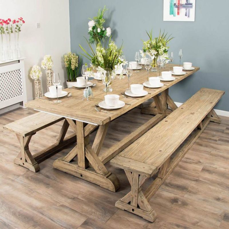 3m Farmhouse Cross Dining Table with 2 Backless Benches