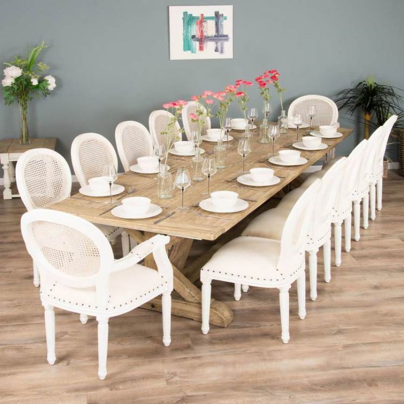 3m Farmhouse Cross Dining Table with 10 Ellena Chairs & 2 Armchairs 