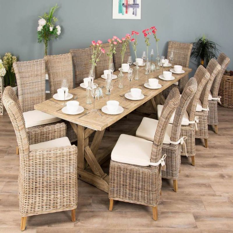 3m Farmhouse Cross Dining Table with 10 Latifa Chairs & 2 Armchairs