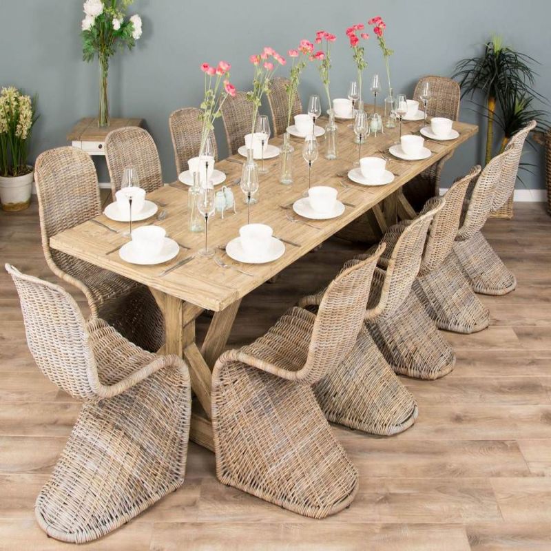 3m Farmhouse Cross Dining Table with 12 Stackable Zorro Chairs