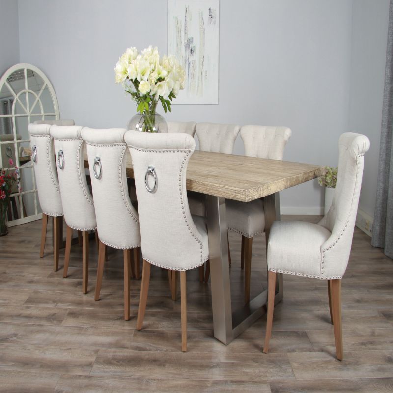 3m Industrial Chic Cubex Dining Table with Stainless Steel Legs & 10 Windsor Ring Back Chairs