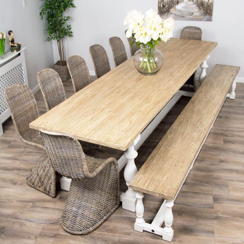  3.6m Ellena Dining Table with 8 Stackable Zorro Chairs & 1 Backless Bench  