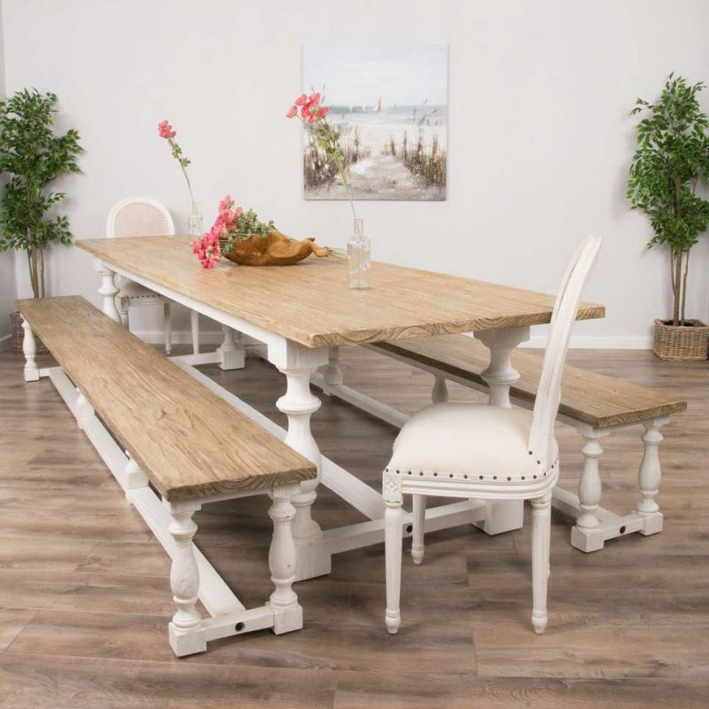 3.6m Ellena Dining Table with 2 Backless Benches & 2 Ellena Chairs or Armchairs