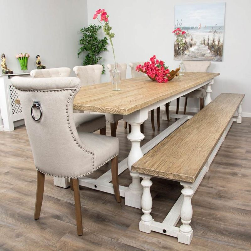 3.6m Ellena Dining Table with 6 Natural Ring Back Chairs & 1 Backless Bench  