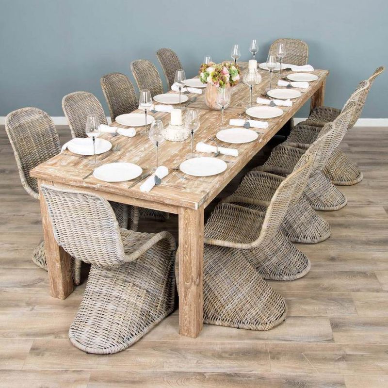 3m Reclaimed Teak Mexico Dining Table with 12 Stackable Zorro Chairs 