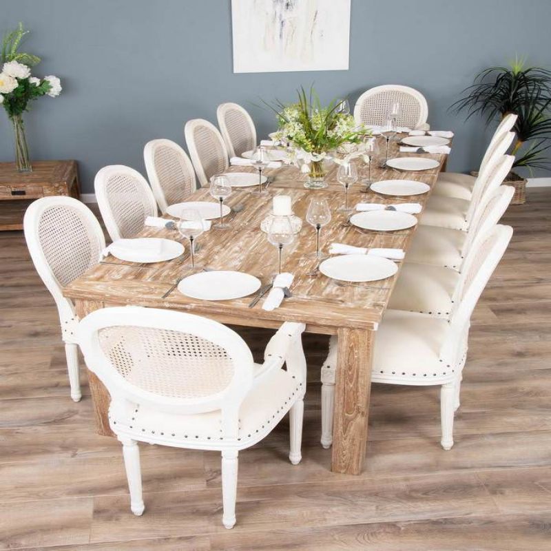 3m Reclaimed Teak Mexico Dining Table with 10 Ellena Chairs & 2 Armchairs 