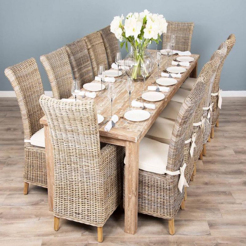 3m Reclaimed Teak Mexico Dining Table with 10 Latifa Chairs & 2 Armchairs 