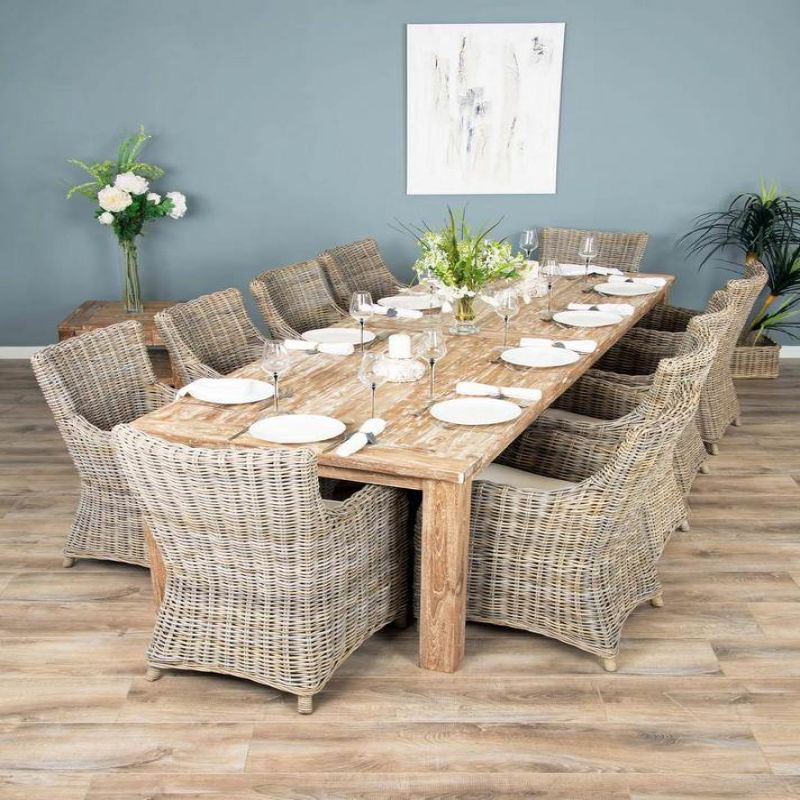 3m Reclaimed Teak Mexico Dining Table with 10 Donna Chairs 