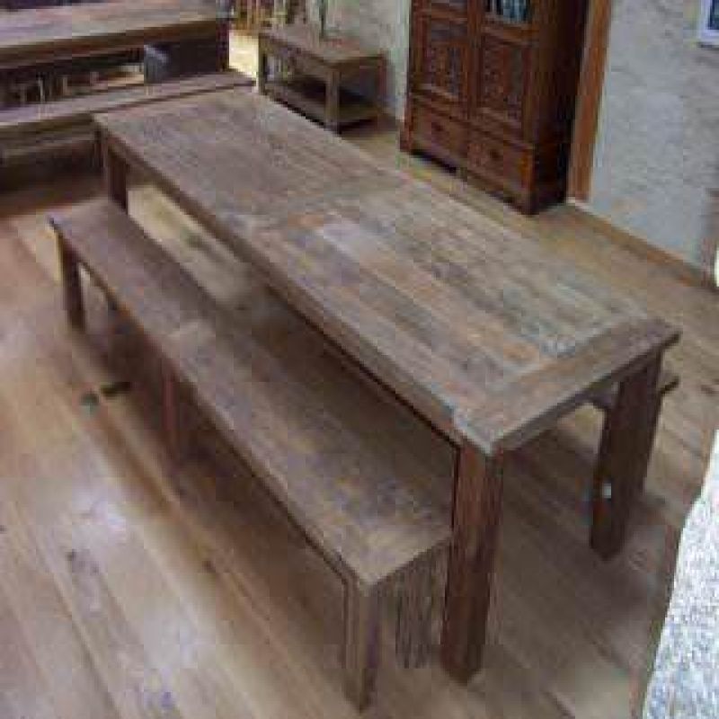 3m Reclaimed Teak Mexico Dining Table with 2 Backless Benches