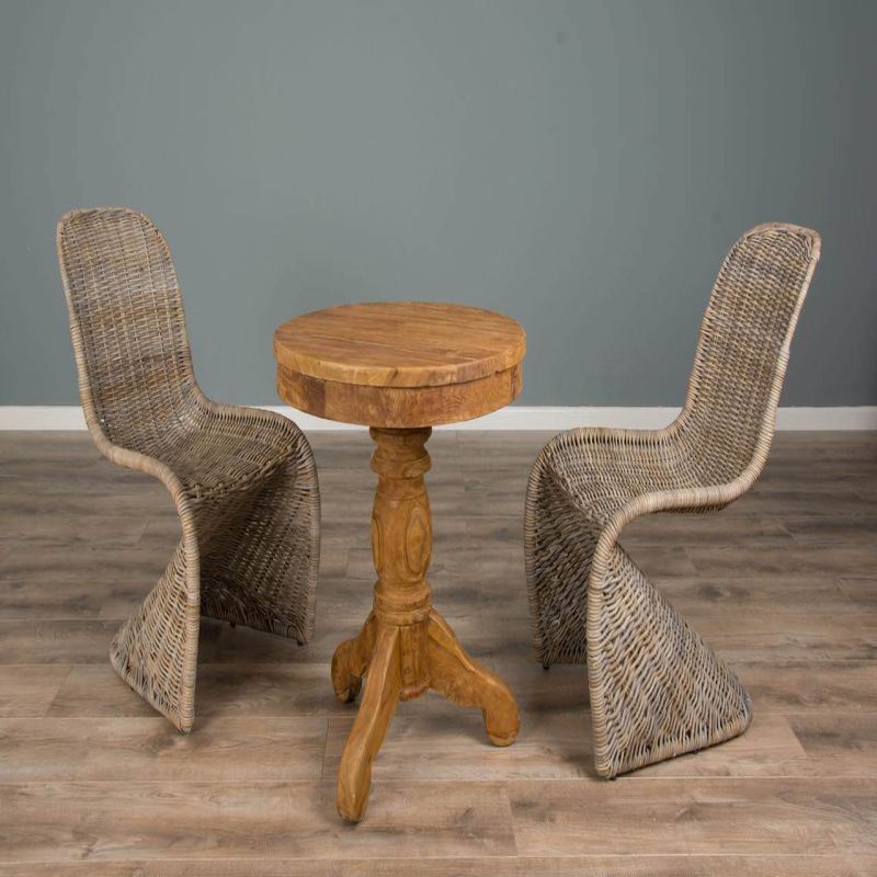 60cm Reclaimed Teak Circular Pedestal Table with 2 Stackable Zorro Chairs