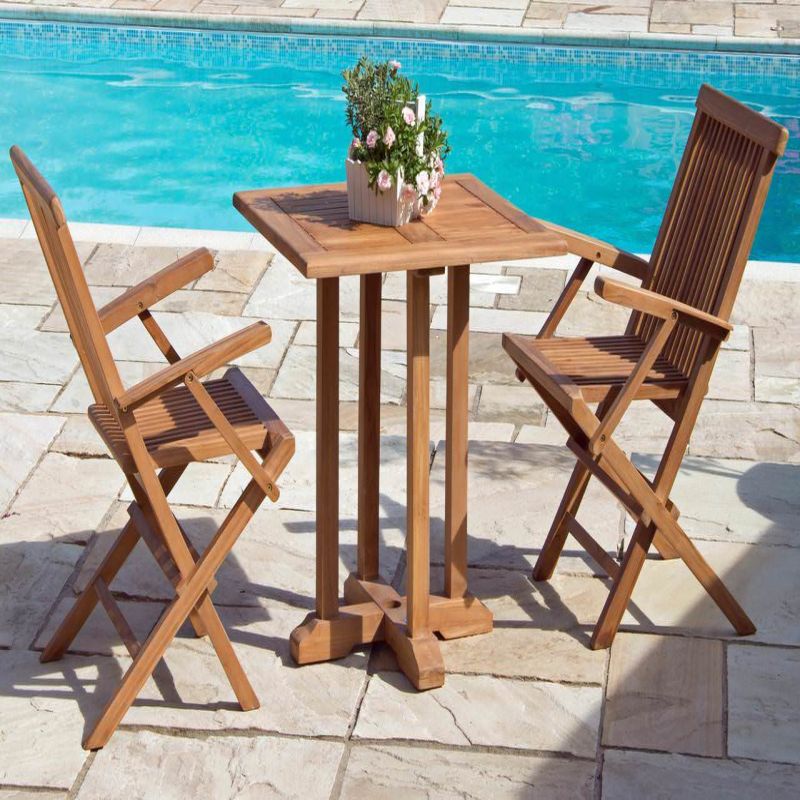 70cm Teak Square Pedestal Table with 2 Classic Folding Chairs