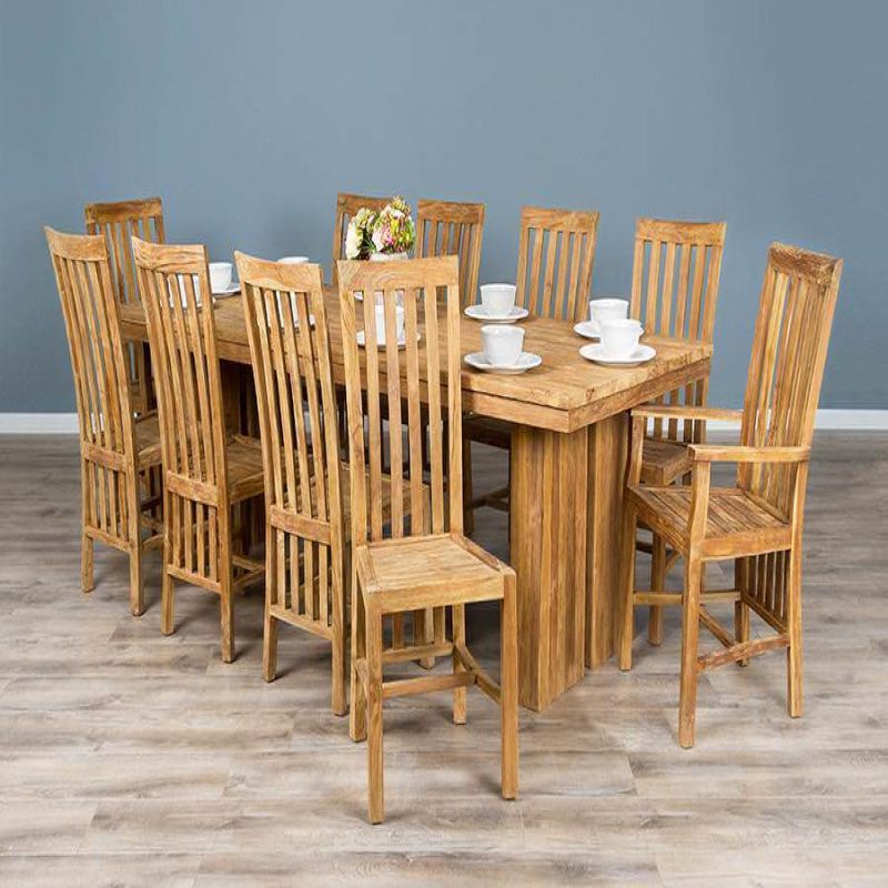 2.4m Reclaimed Teak Tangerang Dining Table with 8 Santos Chairs & 2 Armchairs