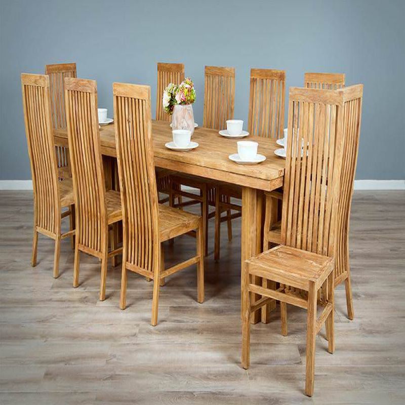 2.4m Reclaimed Teak Tangerang Dining Table with 8 Vikka Chairs & 2 Armchairs