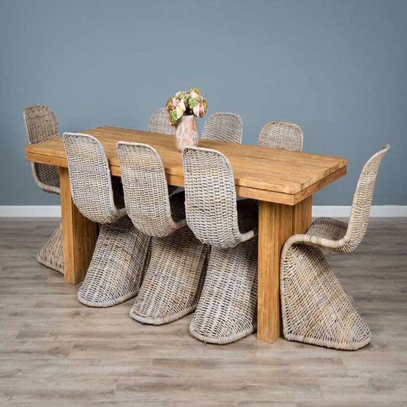 2.4m Reclaimed Teak Dining Table with 8 Stacking Zorro Chairs