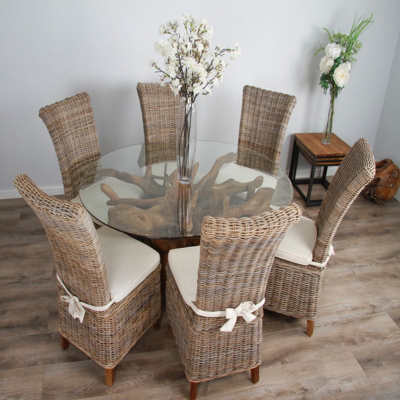 1.5m x 1.2m Reclaimed Teak Root Oval Dining Table with 4 Latifa Chairs
