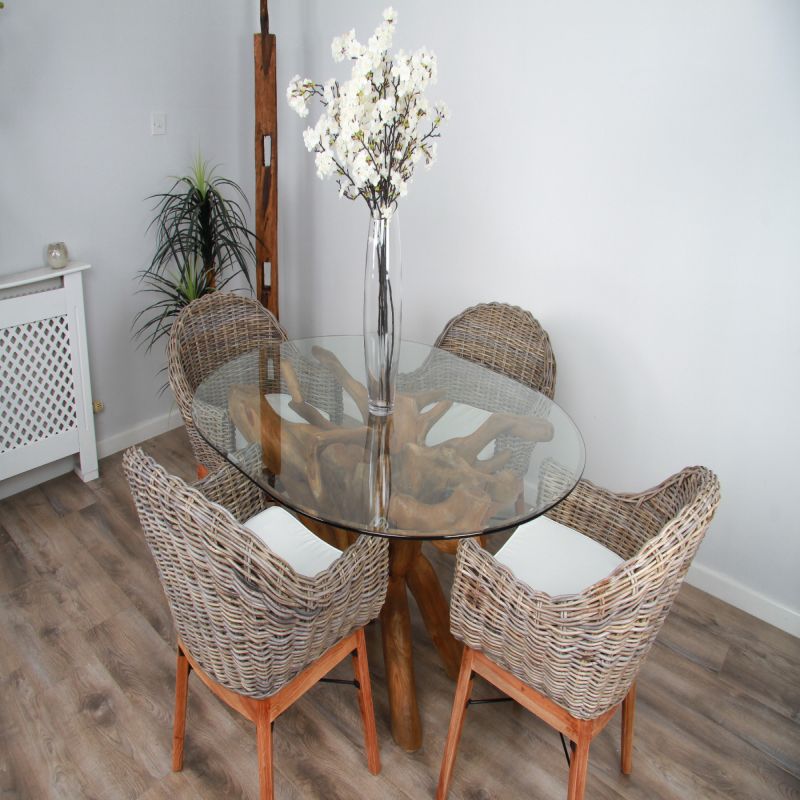 1.5m x 1.2m Reclaimed Teak Root Oval Dining Table with 4 Scandi Chairs
