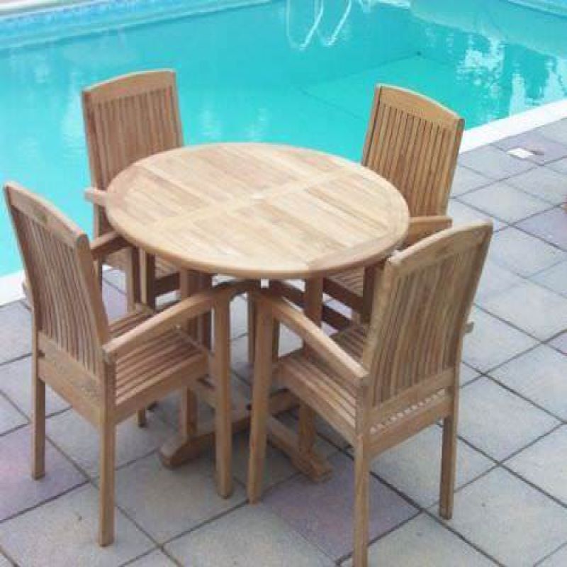 1.2m Teak Circular Pedestal Table with 4 Marley Chairs