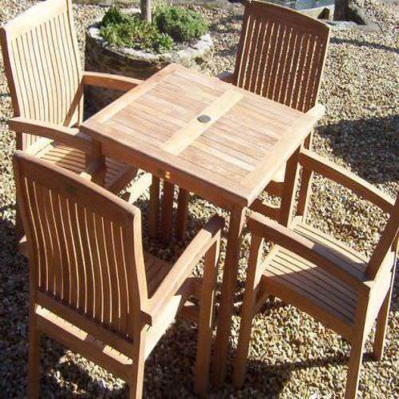 80cm Teak Square Fixed Table with 4 Marley Armchairs