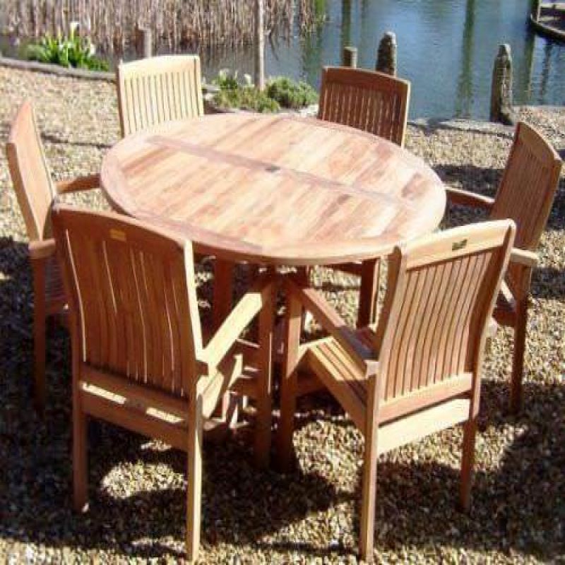 1.5m Teak Circular Pedestal Table with 6 Marley Chairs