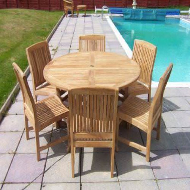 1.4m Teak Circular Gateleg Table with 6 Marley Chairs - With or Without Arms