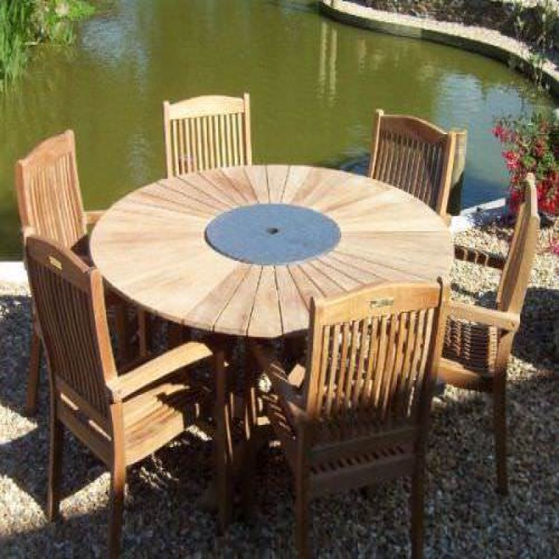 1.5m Teak Matahari Circular Pedestal Table with 6 Marley Chairs