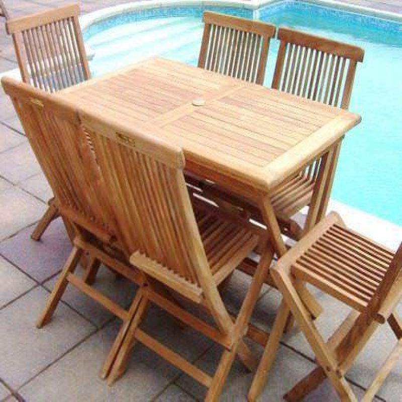 1.2m Teak Rectangular Folding Table with 6 Classic Folding Chairs
