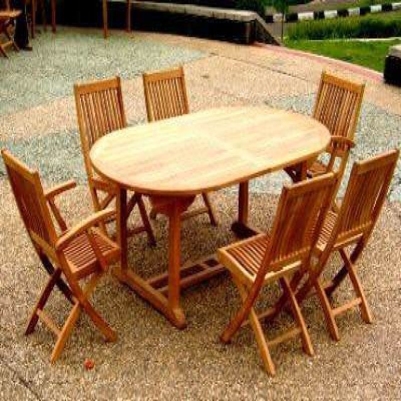 1.6m Teak Oval Pedestal Table with 4 Kiffa Folding Chairs & 2 Kiffa Folding Armchairs