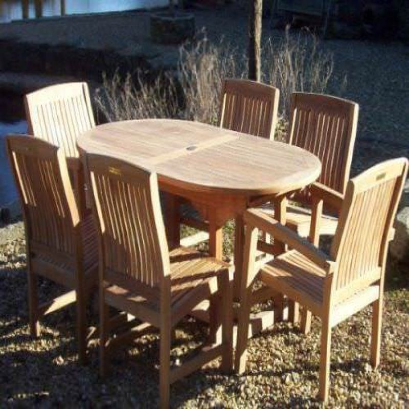 1.6m Teak Oval Pedestal Table with 4 Marley Chairs & 2 Marley Armchairs