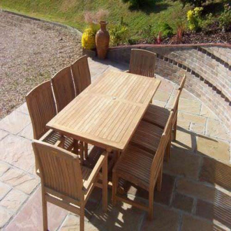 1.9m Teak Rectangular Pedestal Table with 6 Marley Chairs & 2 Marley Armchairs