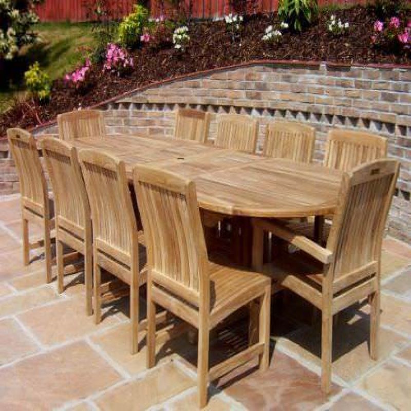 1.1m x 1.9m-2.7m Teak Oval Double Extending Table with 8 Marley Chairs and 2 Armchairs