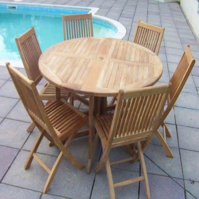 1.4m Teak Circular Gateleg Table with 6 Kiffa Folding Chairs 