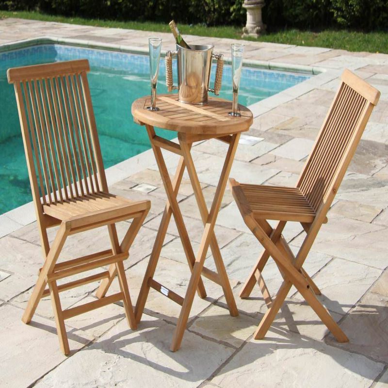 60cm Teak Circular Folding Table with 2 Classic Folding Chairs