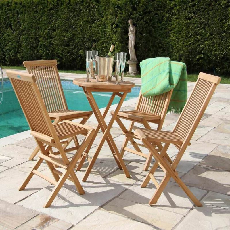 60cm Teak Circular Folding Table with 4 Classic Folding Chairs