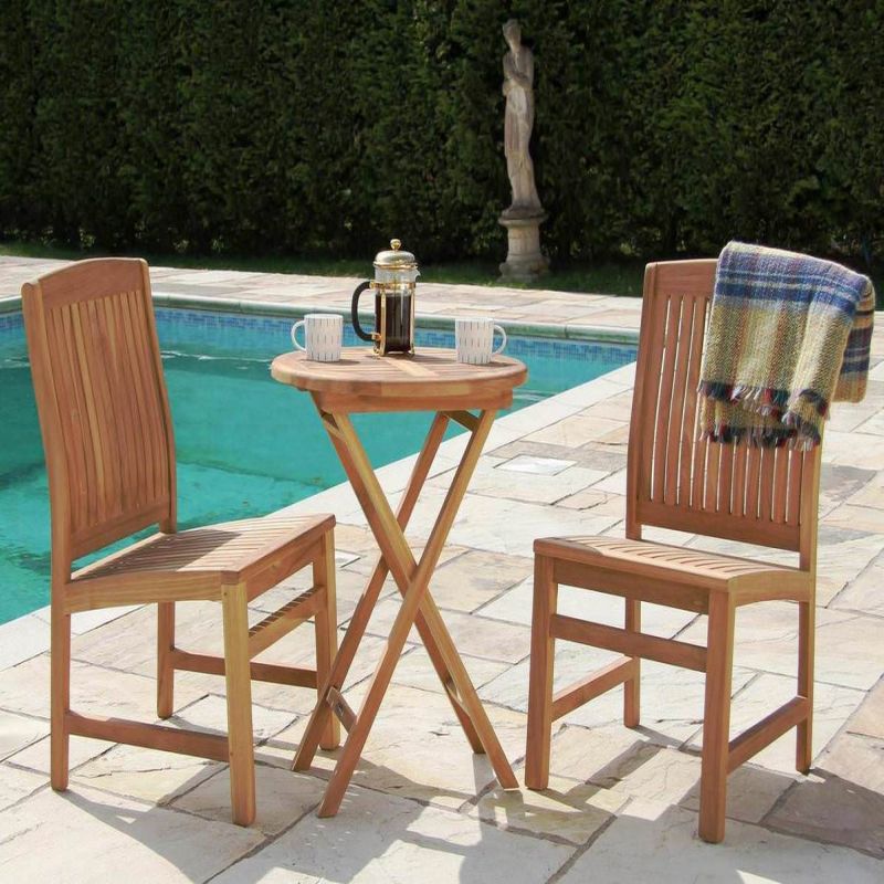 60cm Teak Circular Folding Table with 2 Solid Teak Chairs