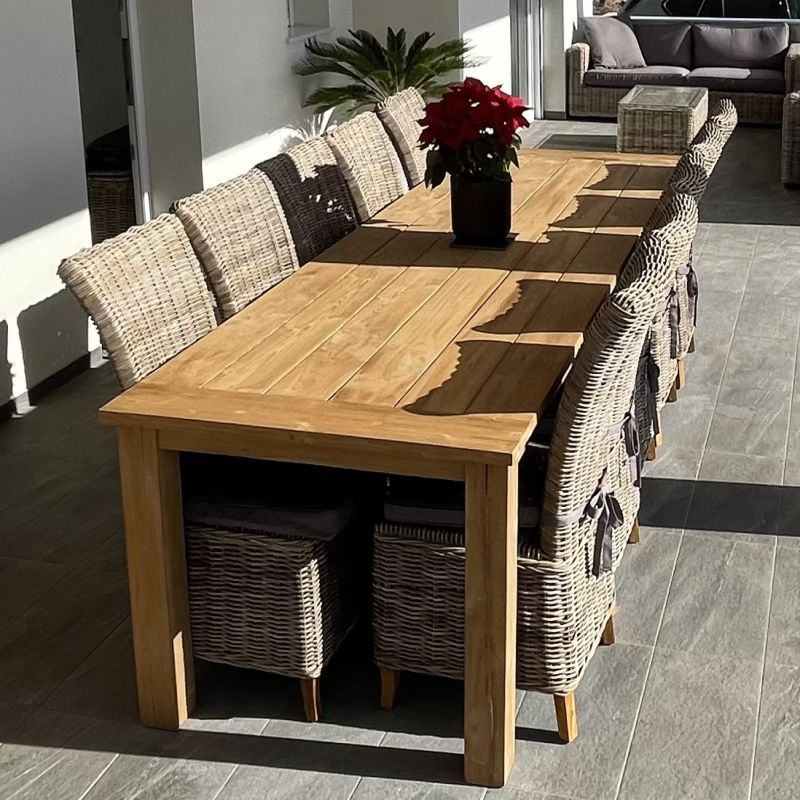 3m Reclaimed Teak Outdoor Open Slatted Table with 10 Latifa Chairs