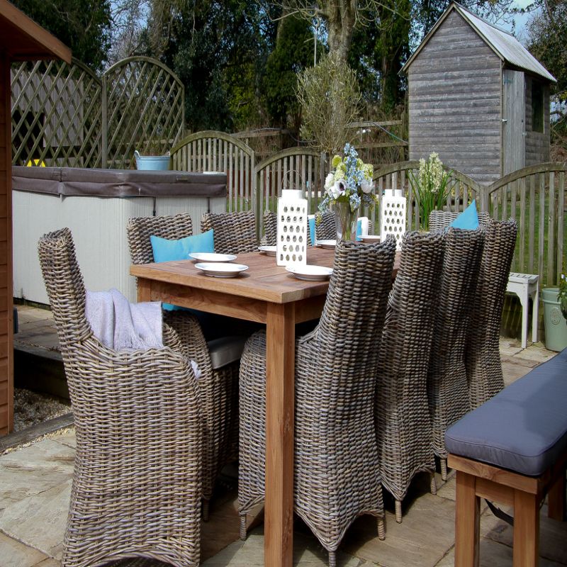 3m Reclaimed Teak Outdoor Open Slatted Table with 10 Donna Armchairs