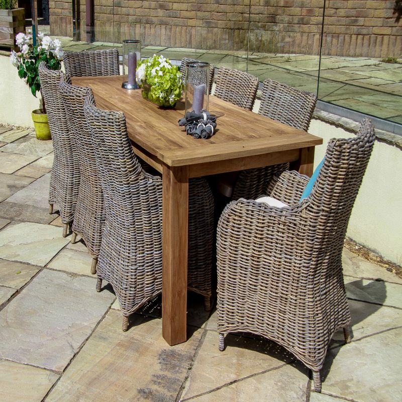 2.4m Reclaimed Teak Outdoor Open Slatted Table with 8 Donna Armchairs