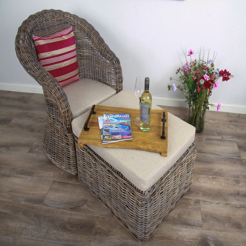 Riviera Natural Wicker Lounger Chair with Footstool