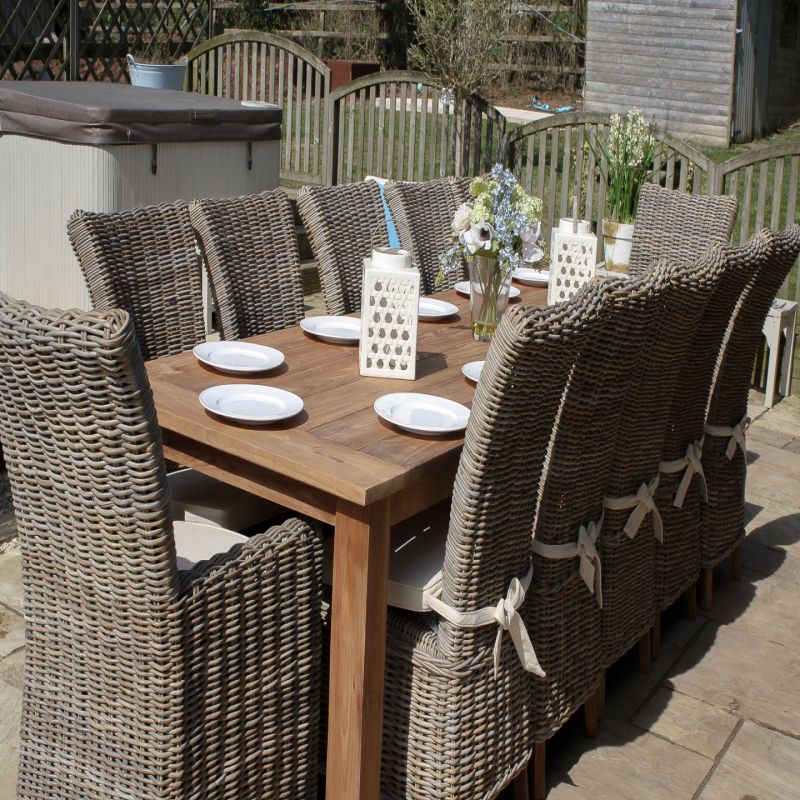 3m Reclaimed Teak Outdoor Open Slatted Table with 10 Latifa Chairs & 2 Armchairs 
