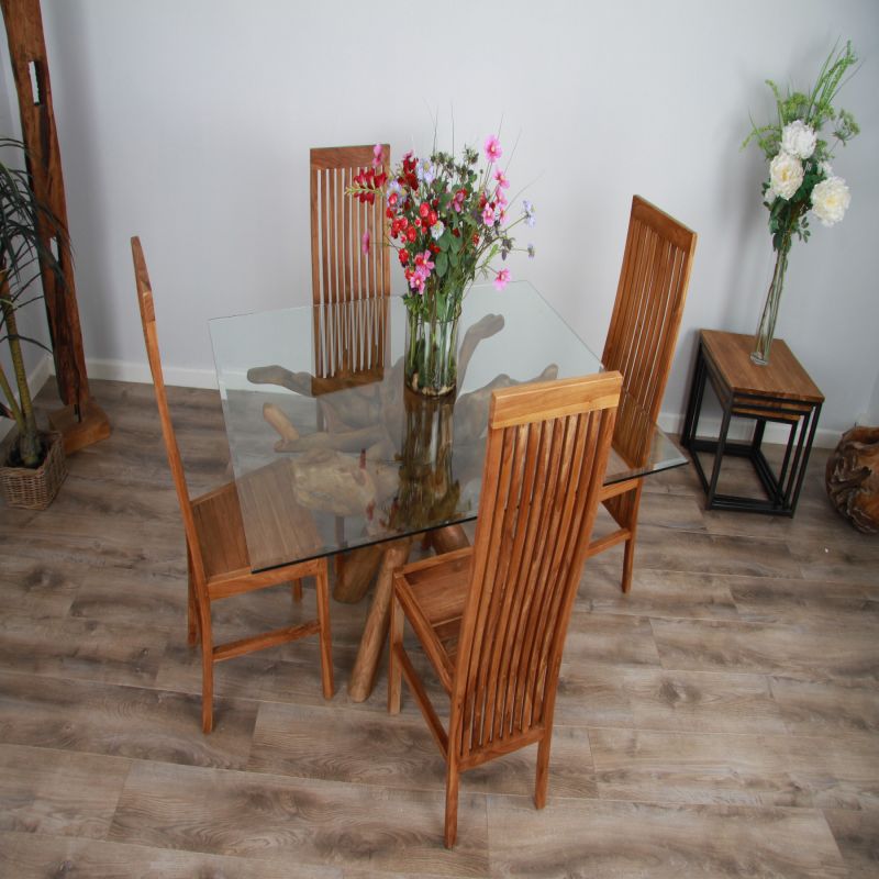 1.5m x 1.2m Reclaimed Teak Root Rectangular Dining Table with 4 Vikka Chairs