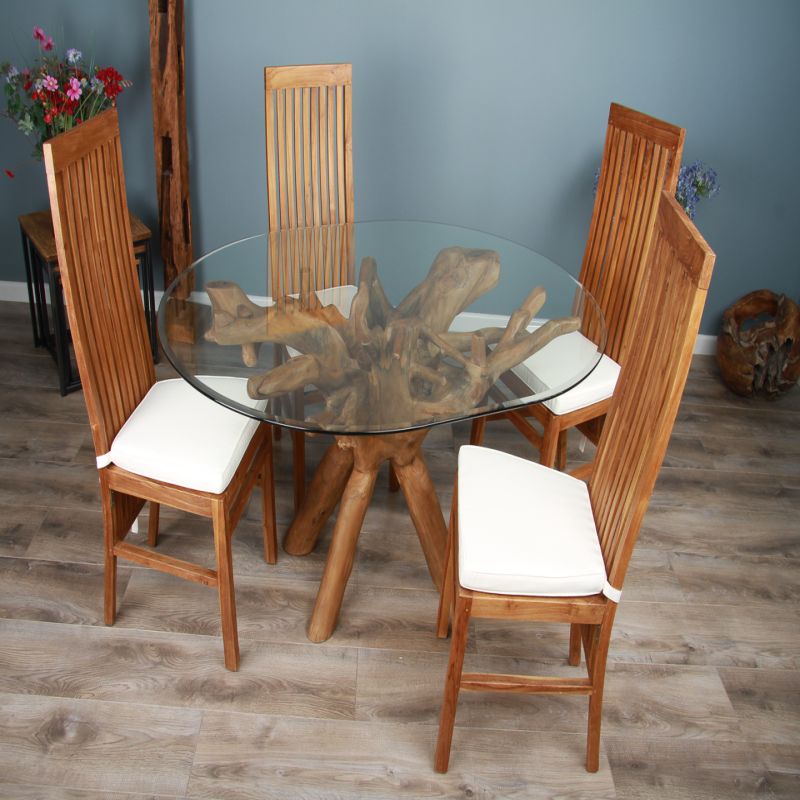 1.5m x 1.2m Reclaimed Teak Root Oval Dining Table with 4 Vikka Chairs