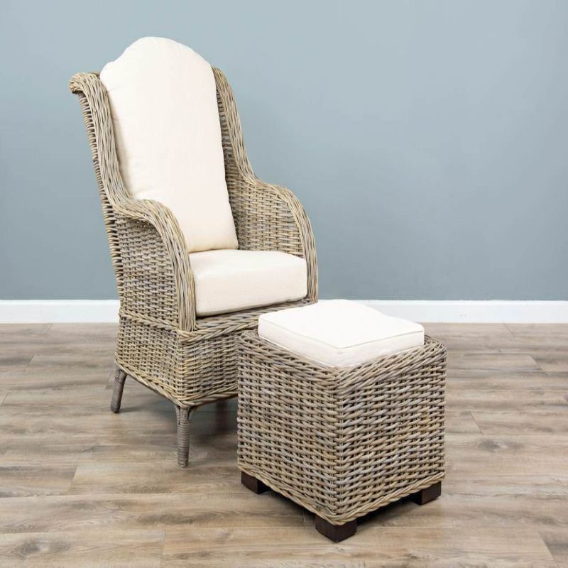 Jumo Natural Wicker Armchair and Footstool Set