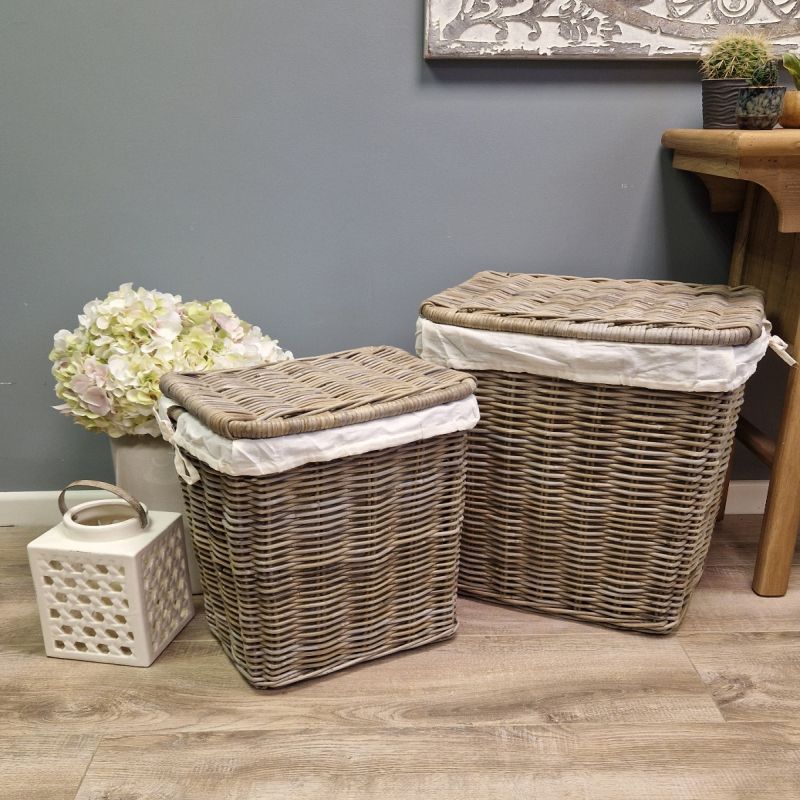 Natural Wicker Laundry Basket Pair