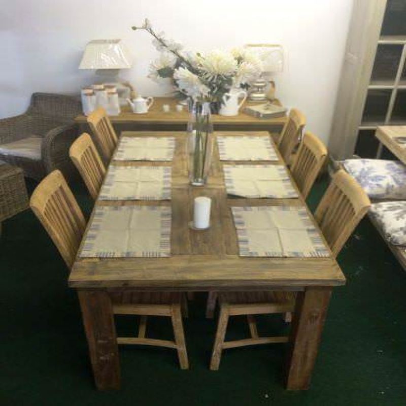 2m Reclaimed Teak Mexico Dining Table with 6 Santos Chairs